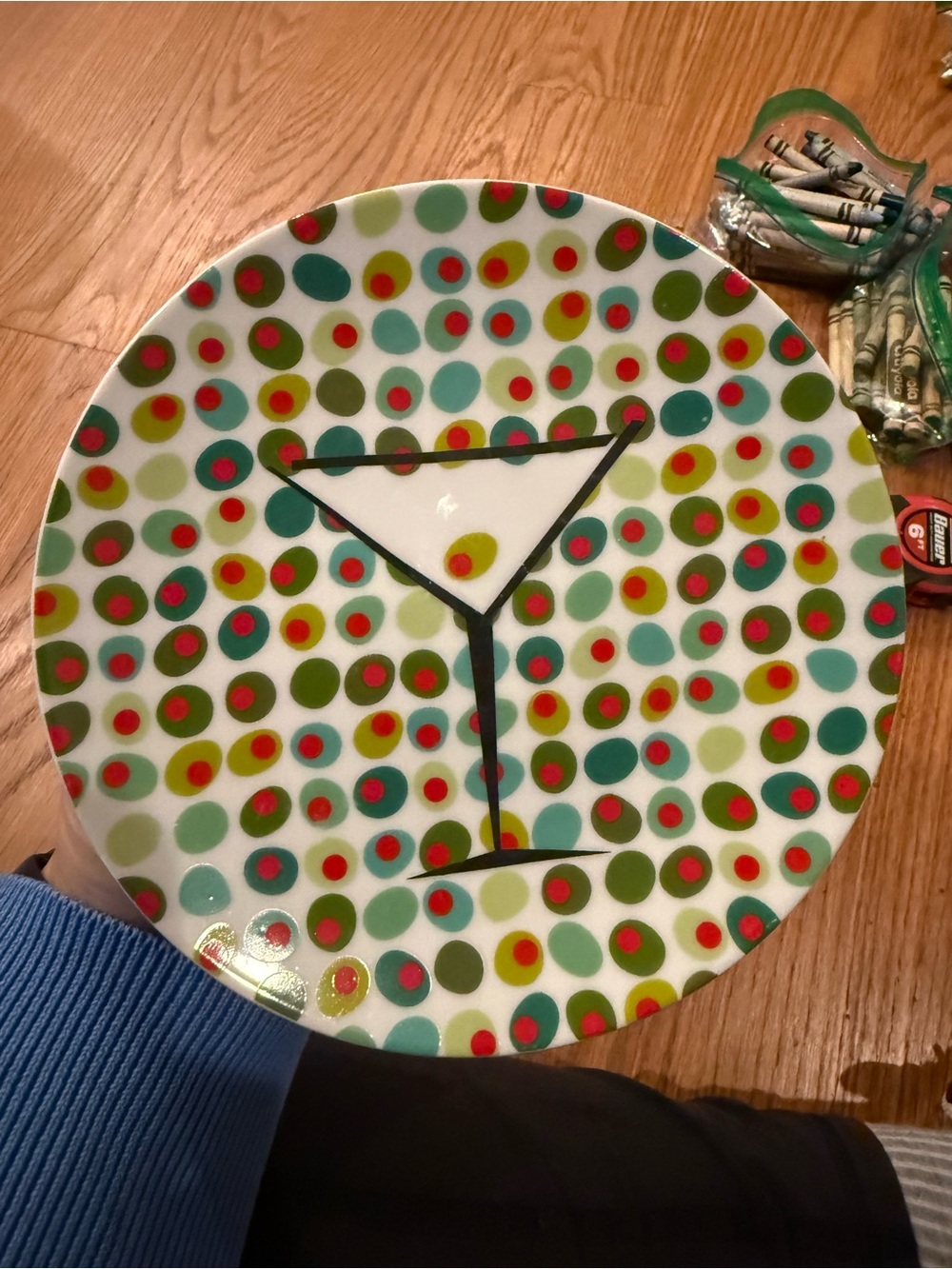 Polka Dot Olive Martini Ceramic Serving Plate - Retro Inspired